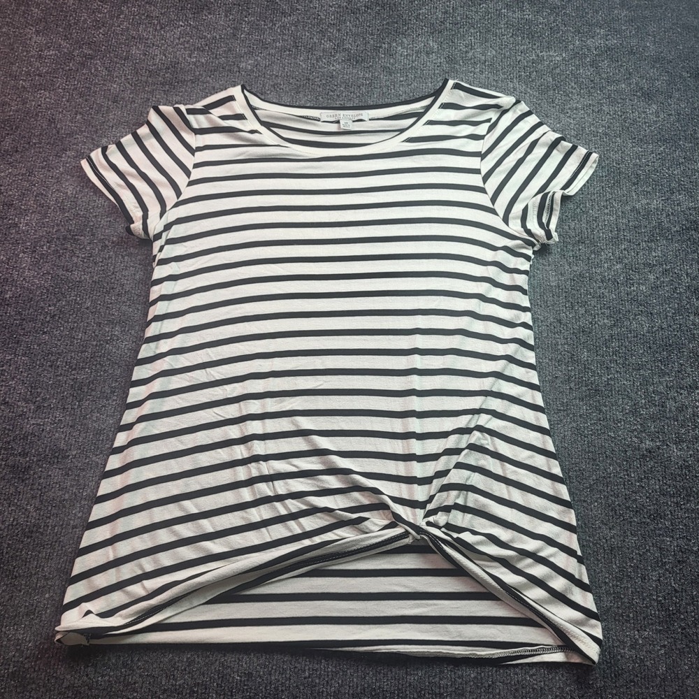 Green Envelope Los Angeles Women XS Black White Striped Knot Front Short Sleeve